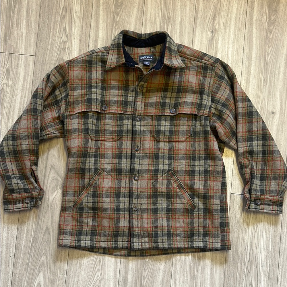 Vintage Woolrich Men's Plaid Jacket - Brown and Green